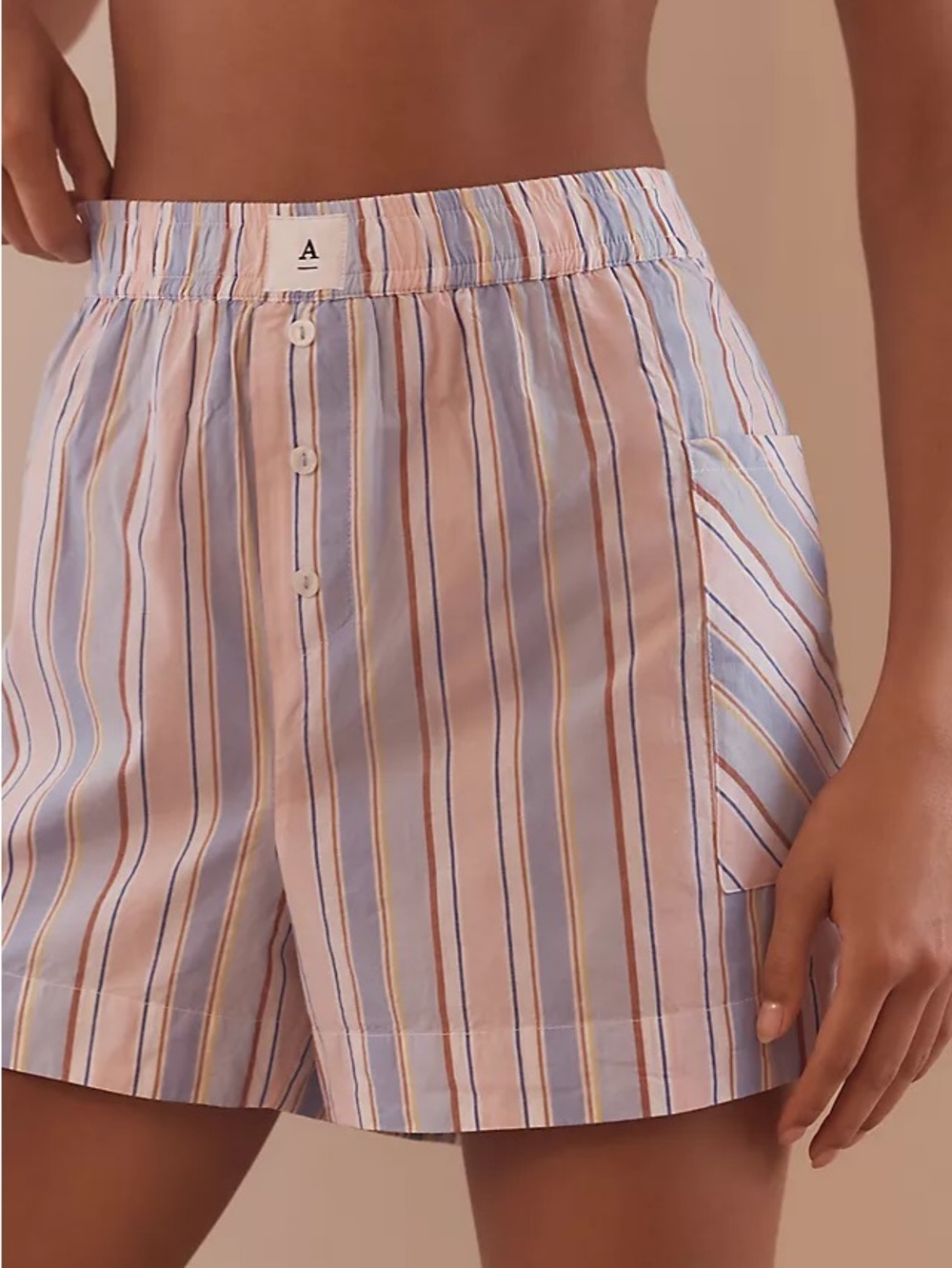 Anthropologie Pink and Blue Striped Cotton Pajama Shorts